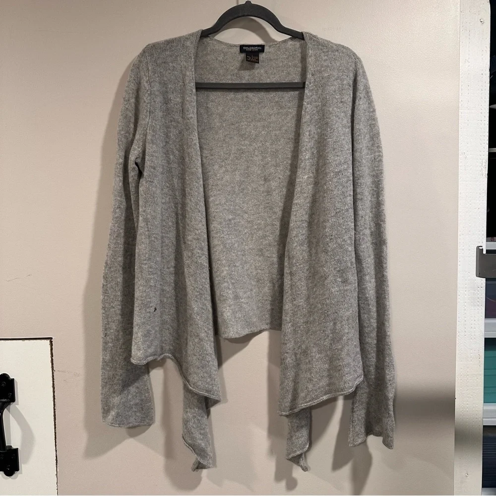 Philosophy Dane Lewis Light Gray 100% Cashmere Open Cardigan Sweater High-LowHem - Picture 3 of 15